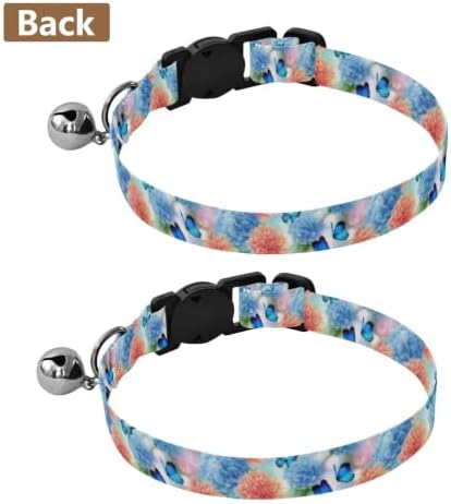 Hydrangeas Blue Butterflies Metal Bell Included Cat Collar 2 Pack Collars for Cats