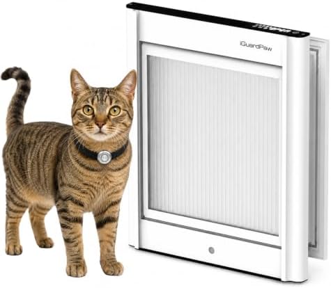 Cat Door with Collar Sensor, Automatic Cat Door, with Curfew, XS | Collar-sensor access, cat door, three control modes, curfew entry, aluminum build, white, XS sizing