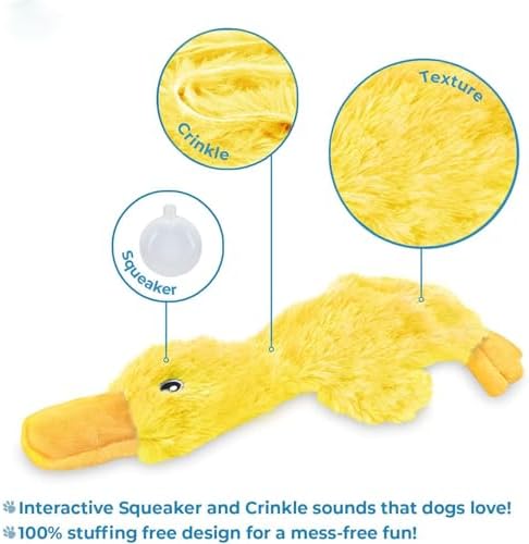 Interactive Squeaky Crinkle Duck Dog Toy – Soft Plush Toy for Puppies & Small Dogs – Perfect for Play & Fetch – Large, Yellow