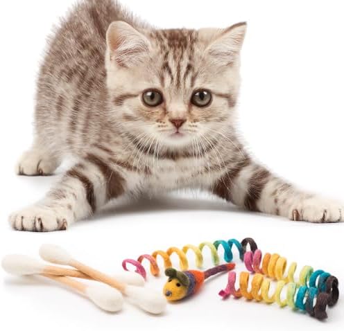 Glaciart One Indoor Catnip Cat Toy Pack - 7pc | Kitty Toys Include Wool Springs, Swabs & Mouse | for Activity, Exercise & Play | Filled w/Organic Catnip to Excite/Calm Pet | Great Gift Idea