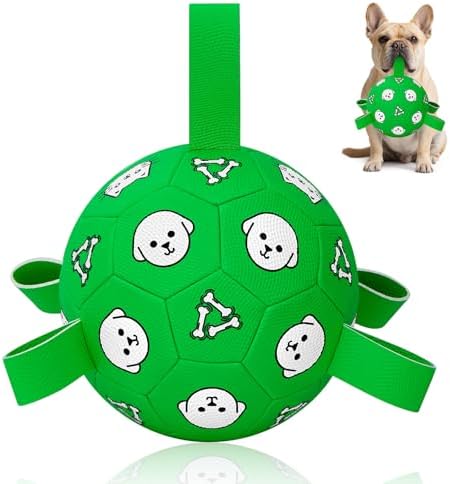 Dog Soccer Ball with Straps, 6 Inch Jolly Ball for Medium Dogs