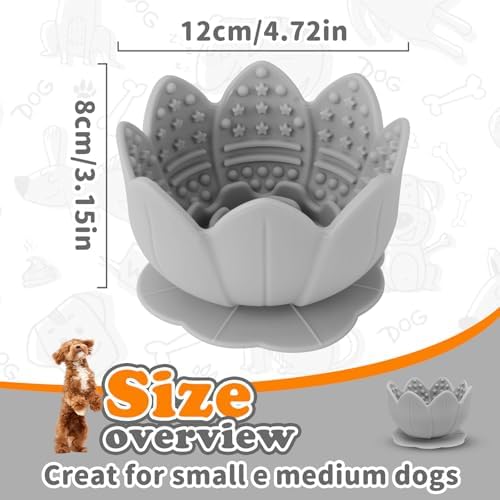 Silicone Dog Slow Feeder Lick Bowl，Slow Feeder Bowls for Small Medium Breed Dogs，Dog Freeze Bowl with Suction Cups，Interactive Puzzle Toy(Grey, Small)