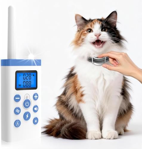 Cat Training Collar with Remote, Shock Collars for Cats Indoor, 4 Modes: Auto Meow Stop, Beep, Vibration, Shock, for Small & Medium Cats 5-30 lbs, IP67 Waterproof,3300Ft, Rechargeable,Black