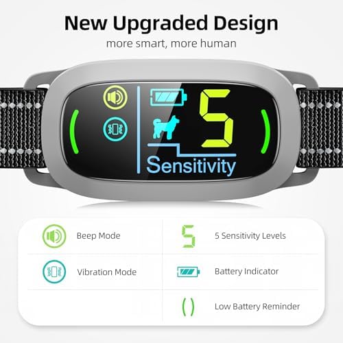 FAFAFROG Dog Bark Collar, Rechargeable Smart Collar, Anti Barking Training Collar with 5 Adjustable Sensitivity Beep Vibration, Bark Collar for Large Medium Small Dogs (Grey)