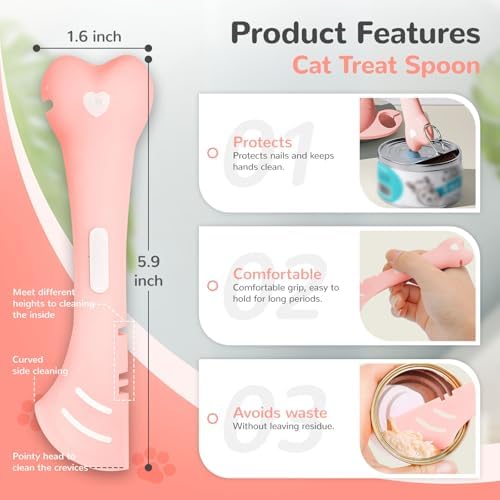 BAEJMJK Silicone Cat &Dog Food Can Cover Lid and Spoon With One Cat Strip Feeder 3Pcs Pet Cats Supplies Set Cute Shape Cats Wet Food Spoon(Opener/Spatula) Universal Can Cover（Pink）