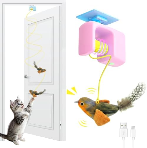 Interactive Cat Toys for Indoor Cats, Automatic Hanging Door Toys Pink