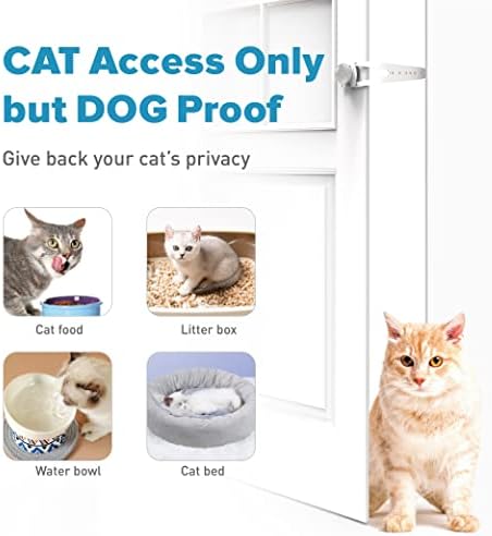 Neobay Cat Door Latch with Stabilizer, Keeps Dogs Out of Litter Box | 7 Sizes Adjustable (1.5-6 Inch), No-Drill Install, Portable, Pinch-Guard Safe, Cat Door Stopper & Holder, White, 2 Packs