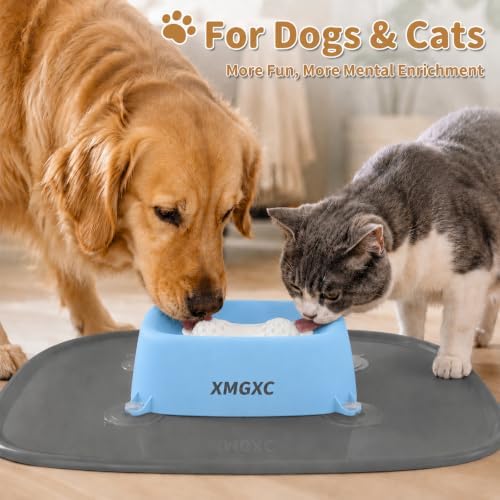 Dog Lick Bowl Slow Feeder with Rolling Log & Suction Base, Blue, Mat