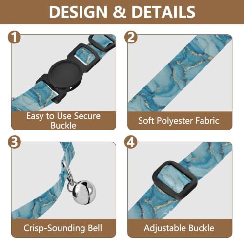 Swirling Blue Marble Cat Bell Collar 2 Pack Pet Collars Adjustable Length 10.6" to 17.1"