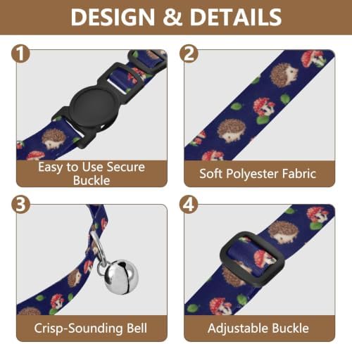 Cute Hedgehogs Navy Blue Adjustable Buckle Kitten Collars 2 Pack Pet Collars for Cats
