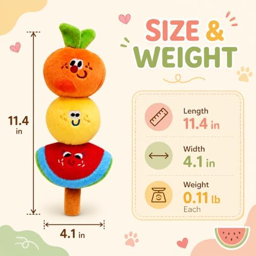 Plush Fruit Dog Toys Cute, Crinkle & Squeaky Dual-Sounded Chewer Toy, Interactive Puppy Chew Toy for Small, Medium Dogs