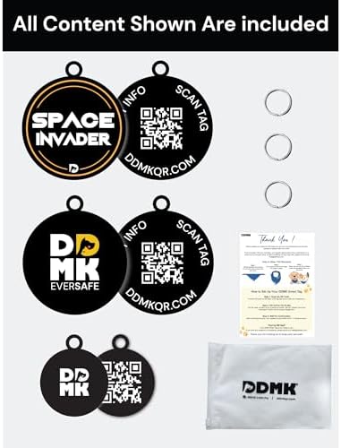 DDMK Smart Pet Tag Set | Includes 3 Tags | QR Code for Instant Alerts | Custom Pet Profiles | Durable & Waterproof | No Subscriptions or Fees |7-Space Invader
