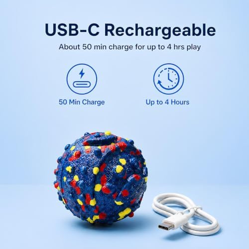Smart Interactive Dog Toys for Large Dogs, 3.1 Inch Auto Lightweight Moving Dog Toy, Chew-Resistant E-TPU Interactive Dog Ball, IP54 Waterproof, USB-C Rechargeable, Indoor & Outdoor
