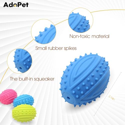 Dog Squeaky Rugby Ball Toy – Durable Rubber Chew Ball with Spikes for Dental Health, Interactive Fetch Training and Stress Relief, Non-Toxic Pet Toy for Small Medium Large Dogs