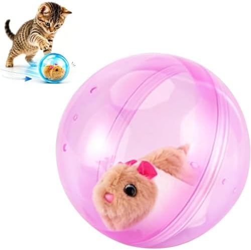 Self-Rolling Interactive Cat Ball, 360 Rolling Spin Moving Cat Ball, Auto Moving Pet Toy for Indoor Cats (Pink, Brown and White Rat)