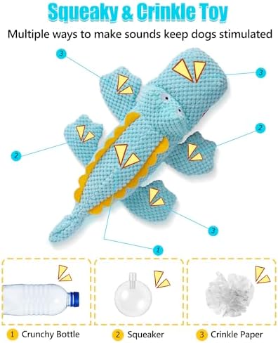 SCHITEC Squeaky Dog Toys, No Stuffing Crinkle Plush Water Bottle Dog Toy, [2 Pack] Interactive Squawking Puppy Teething Pet Chew Toy for Small Medium Large Dogs