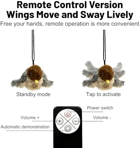 FurSo Interactive Cat Toys for Indoor Cats, Remote Control Flapping Bird Toy (Not Flying), Rechargeable Type C-USB Plush, Lifelike Chirping Sounds & Motion Sensor, Feline Exercise & Mental Stimulation