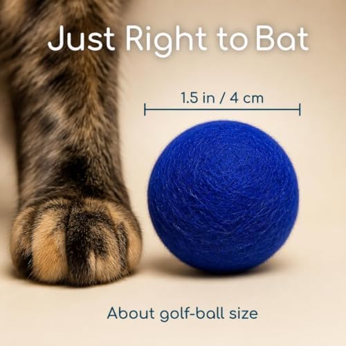 Wool Cat Balls - Safe Silent Felt Ball Toys - Fun Colorful Soft Quiet Wool Kitty Toys - Unique for Cat Lovers - 6 PCS Hand Made in Nepal