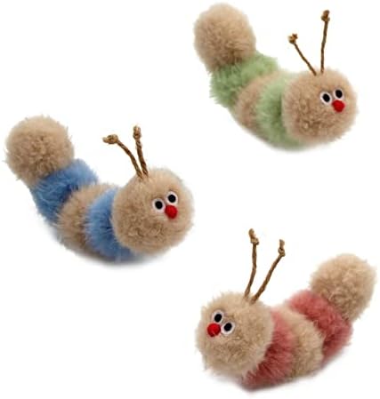 Jumpaws Interactive Natural Catnip Toy, with Rattle, Bite Resistant, for All Ages Indoor Cat, Shape of Caterpillar, Kitten Toy (Small/ 3 Pck/Cat Toy)