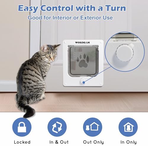 Wordcam Cat Door for Interior/Exterior, for Pets Waist≤5.9", Medium, White