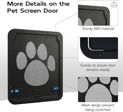 PetPrime Dog Door for Screen Door with Flap Opening 12×14 inches,Lockable Auto-Close Magnetic Large Pet Door for Dogs,Suitable for Sliding Screen Door,Easy Install,Large