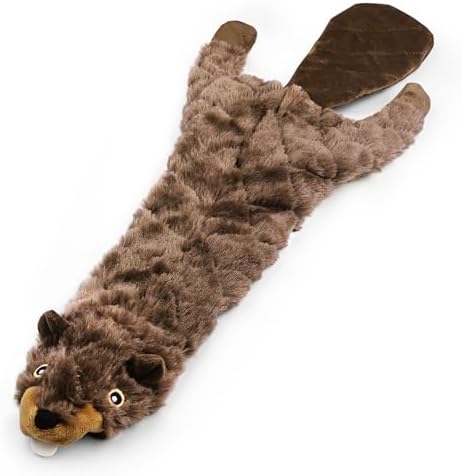 24” Stuffing-Free Dog Toy – Plush Beaver with 2 Squeakers & Crinkle Paper, Flat Body Quilted Design for Interactive Play, Medium & Large Dogs