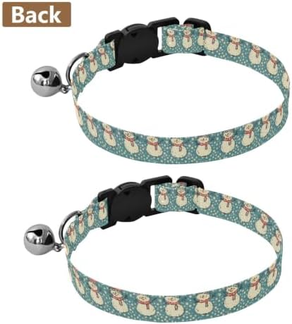 2 Pack Small Dog Collar Cute Snowman Green Cat Collars with Bell, Adjustable Length 10.6" to 17.1"
