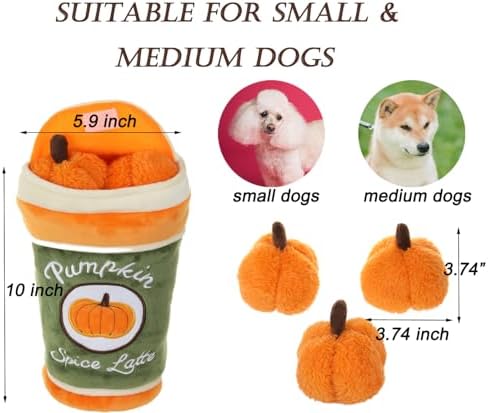 Hide and Seek Plush Dog Toy, 2 in 1 Crinkle Interactive Squeaky Bundle Pack, Pumpkin Toy for Small Medium Dogs, Orange
