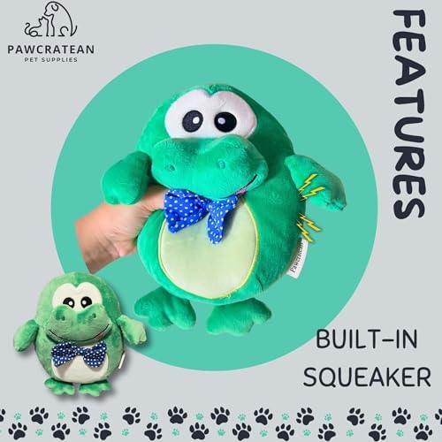 7" Squeaky Plush Toy for Puppies Small Dogs Self Etertainment Washable Soft Made [PET ONLY] (Green Frog)