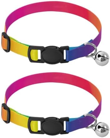 Colorful Rainbow Gradient Cat Collar with Bell 2 Pack Pet Collars Adjustable 10.6 to 17.1 Inches