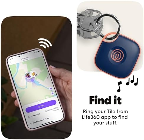Life360 Tile - Bluetooth Tracker, Keys Finder and Item Locator for Keys, Bags and More. Phone Finder. Both iOS and Android Compatible. 1-Pack (Navy Blaze)