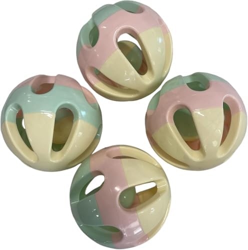 Rattle Balls 4 Pack for Dogs Pigs Rabbits and Cats – Fun Noisy Interactive Playtime Toys - You Can Also Add Treats (Light Pink)