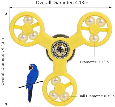 Spinning Bird-Toys Bird Cage Toys & Bird Perch Parrot-Parakeet Budgie Cockatiel Conure Macaw Chicken Parrot Enrichment Cage Accessories Small Animal Chewing Toy (Yellow Spinner)