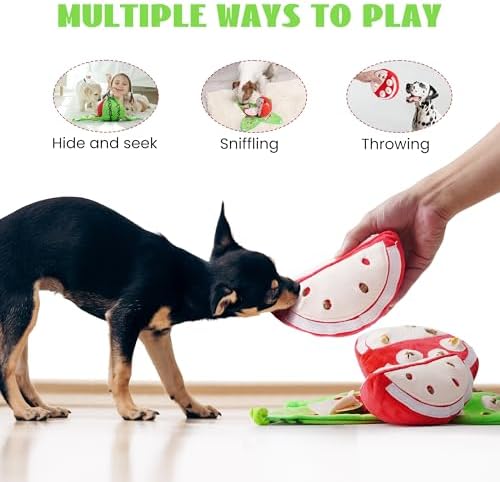 Nocciola Hide and Seek Plush Dog Toys, Watermelon Interactive Toy for Small Dogs, Green Puppy Puzzle Squeaky Toys with Crinkle Papers for Boredom, Dog Nosework Toy for Medium Pet