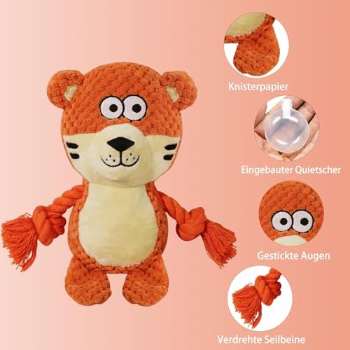 Cute Animals Interactive Dog Squeak Toys, Rope Plush Pet Chew Toys - Orange