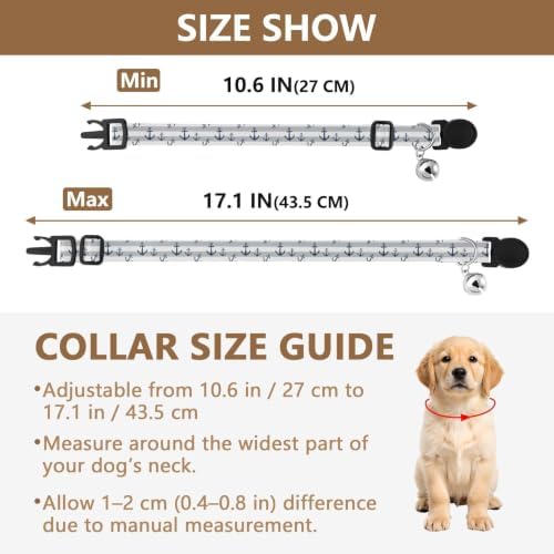 Navy Anchors Gray White Stripes Adjustable Buckle Dog Collar 2 Pack Collars for Cats