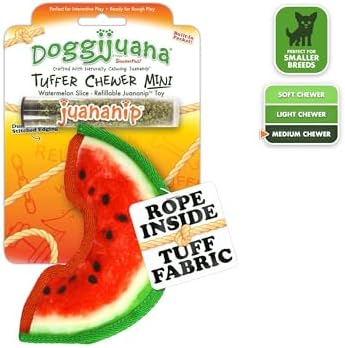 Doggijuana Mini Tuffer Chewer Dog Toy, Watermelon | Squeaky Refillable