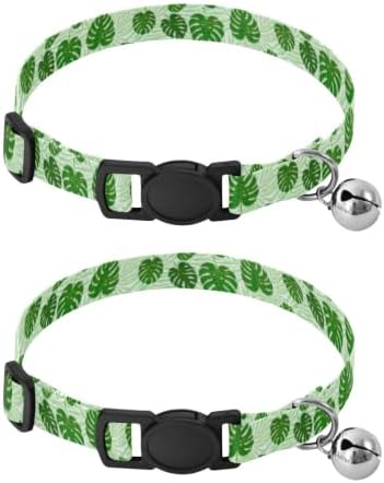 Monstera Palm Leaf Mint Easy to Clean Cat Collar 2 Pack Adjustable Pet Collar