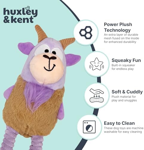 Huxley & Kent Funny Dog Toy w/Squeaker – Power Plush Squeaky Dog Toys for Small, Medium & Large Dogs – Soft Stuffed Animal for Indoor Play & Fetch - Squeak to Crunch - Lankies Vincent Van Goat, Large | Crunchy Bottle Core, Crinkle Legs & Squeaky feet, ...