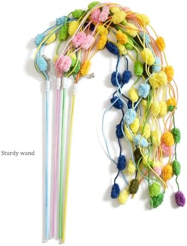 Cat Wands 4 PCS Colorful Pom Pom String Teaser Stick Interactive Cat Toys