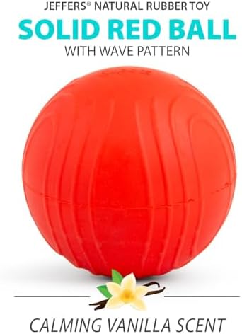 Jeffers Pet Natural Rubber Dog Chew Toy – Red Bouncing Ball with Waves, Medium – Vanilla Scent, Durable, Non-Toxic, Dishwasher Safe, Interactive Fetch & Tug Toy - Perfect for Training