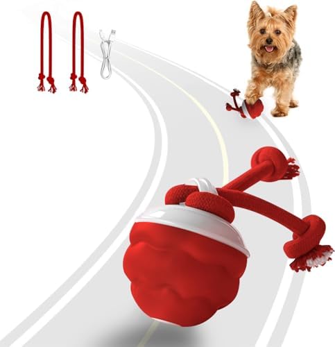 Interactive Dog Toys Ball - Fun Moving Dog Toys to Keep Them Busy | Smart Jumping Ball for Dogs with Three Modes, Rechargeable Automatic, Knot Design, Bite-Resistant and Teeth-Cleaning (Red)