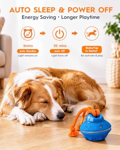 Xeuch Interactive Dog Ball Toy, ETPU Rotating Motion, Rechargeable | 3 Play Modes, Bird Chirping Sounds, 7 LED Lights, ETPU Shell, Rope Design, Rechargeable Battery, for Small and Medium Dogs
