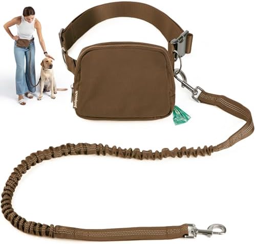 Hands Free Dog Leash with Dog Treat Pouch - Stylish & Trendy Waist Leash for Dog Walking - Wear Around the Waist or Crossbody - Durable & Detachable - Shock Absorbing - Waste Bag Dispenser