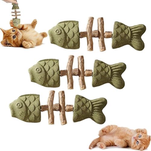 3 Pack Cat Chew - Fix Cat Dental Health, Catnip Toys for Indoor Cats, Natural Fishbone Cats Dental Toy, Durable Feline Tooth Care Tool, Kitten Teeth Cleaning Care Sticks, Catnip