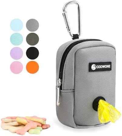 Small Treat Pouch Dog Treat Dispenser with Waste Bag Dispenser for Leash Walking, Portable, Poop Bag Holder, Hand Free, Gray