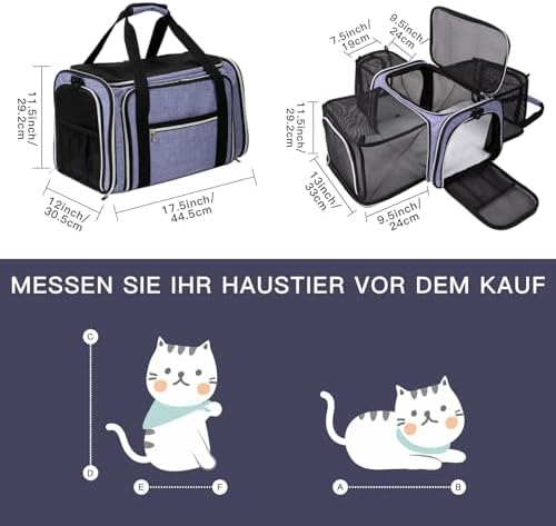 BAGLHER Expandable Cat Carrier with Travel Litter Box, Pet Travel 5 Sides Open Doors 3 Sides, Leak-Proof and Collapsible, for Car, Airplane Trip, Purple