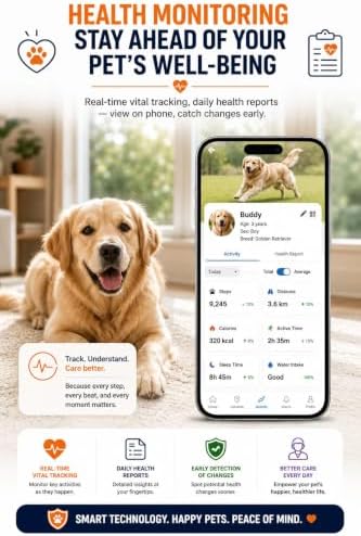 Smart Dog GPS Tracker Collar, 2026 Accurate WiFi GPS Location,Wireless Pet Fence, Health Monitoring Update, NO Monthly Fee App Cantrol, Waterproof, Virtual Boundaries, Fast Megnatic Charging [Black]