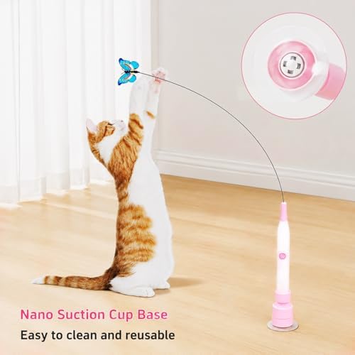 Automatic Butterfly Cat Toy, Interactive Wand with Suction Base