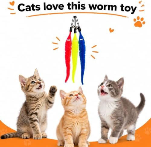 20Pcs Cat Worm Toy Refills, Interactive Cats Kittens Toys, Cat Wand Attachment Fuzzy Worm Toys for Indoor Cats